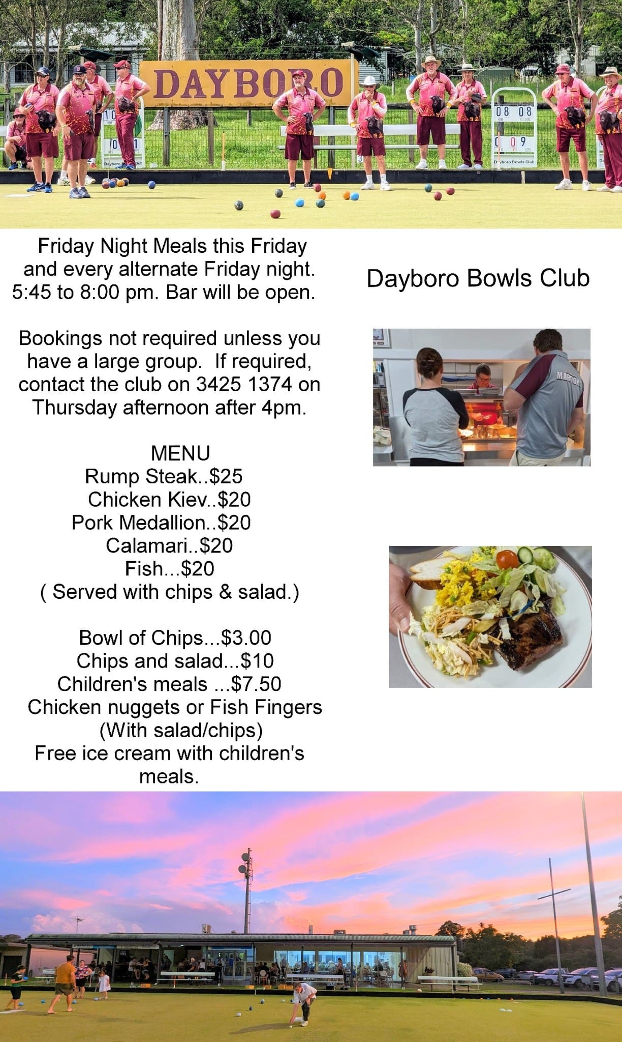 Meals at Dayboro Bowls Club