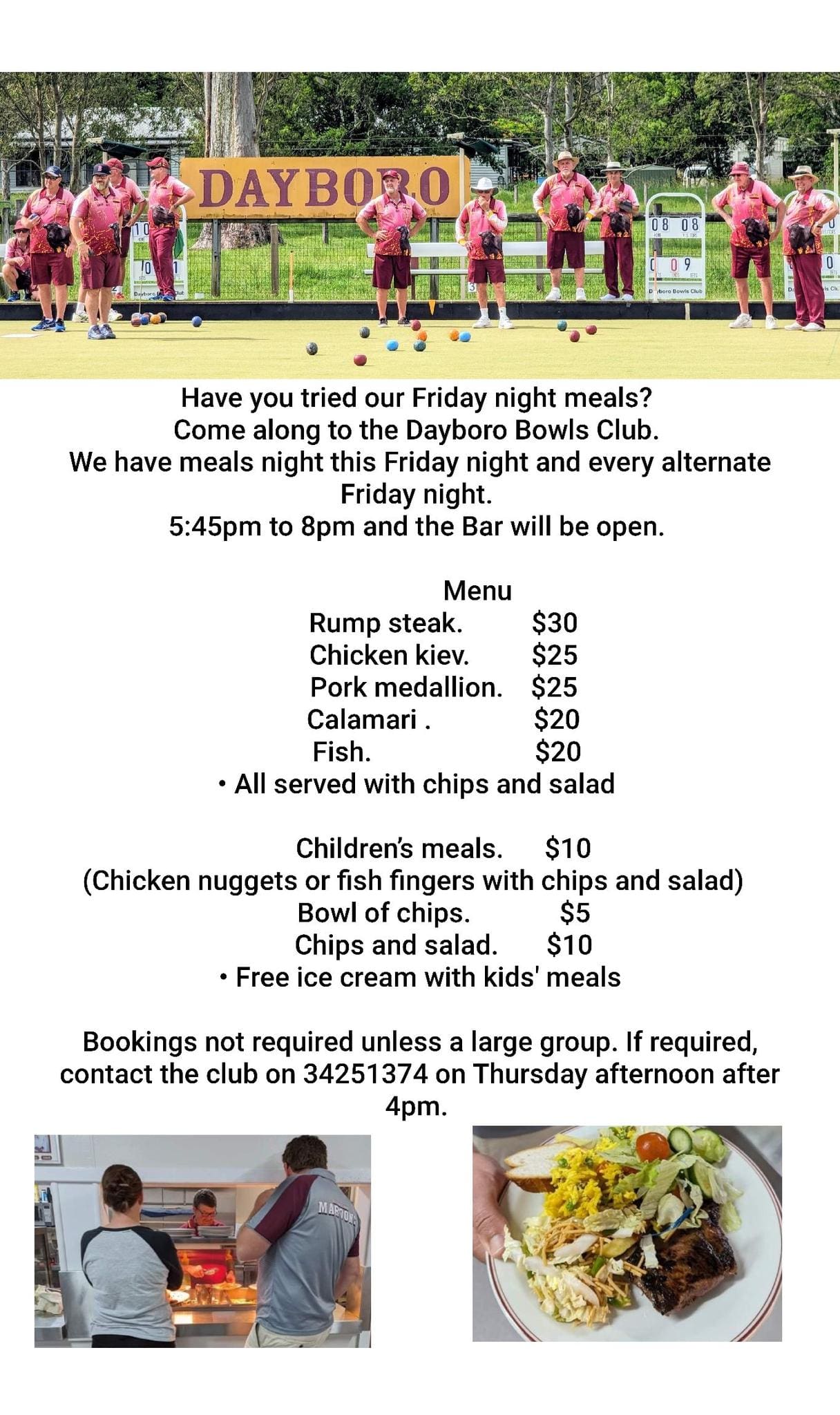 Meals at Dayboro Bowls Club