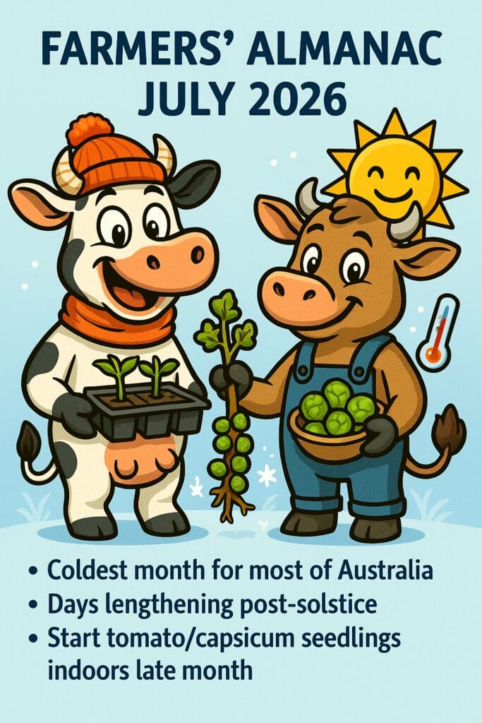 Cartoon cow and bull holding plants