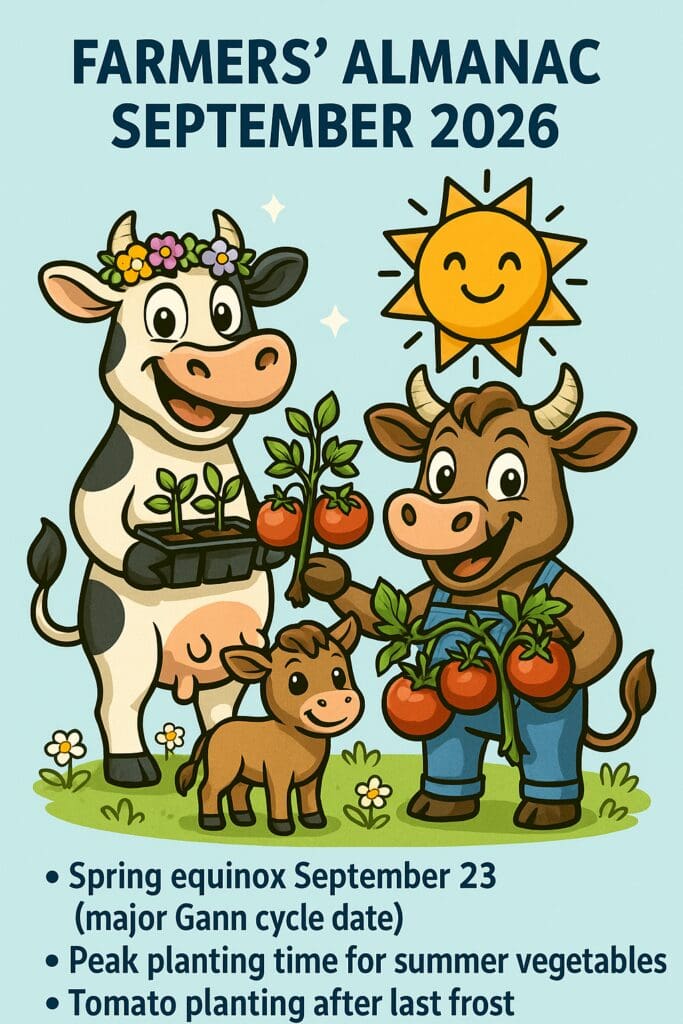 Two cows and a calf holding tomato plants