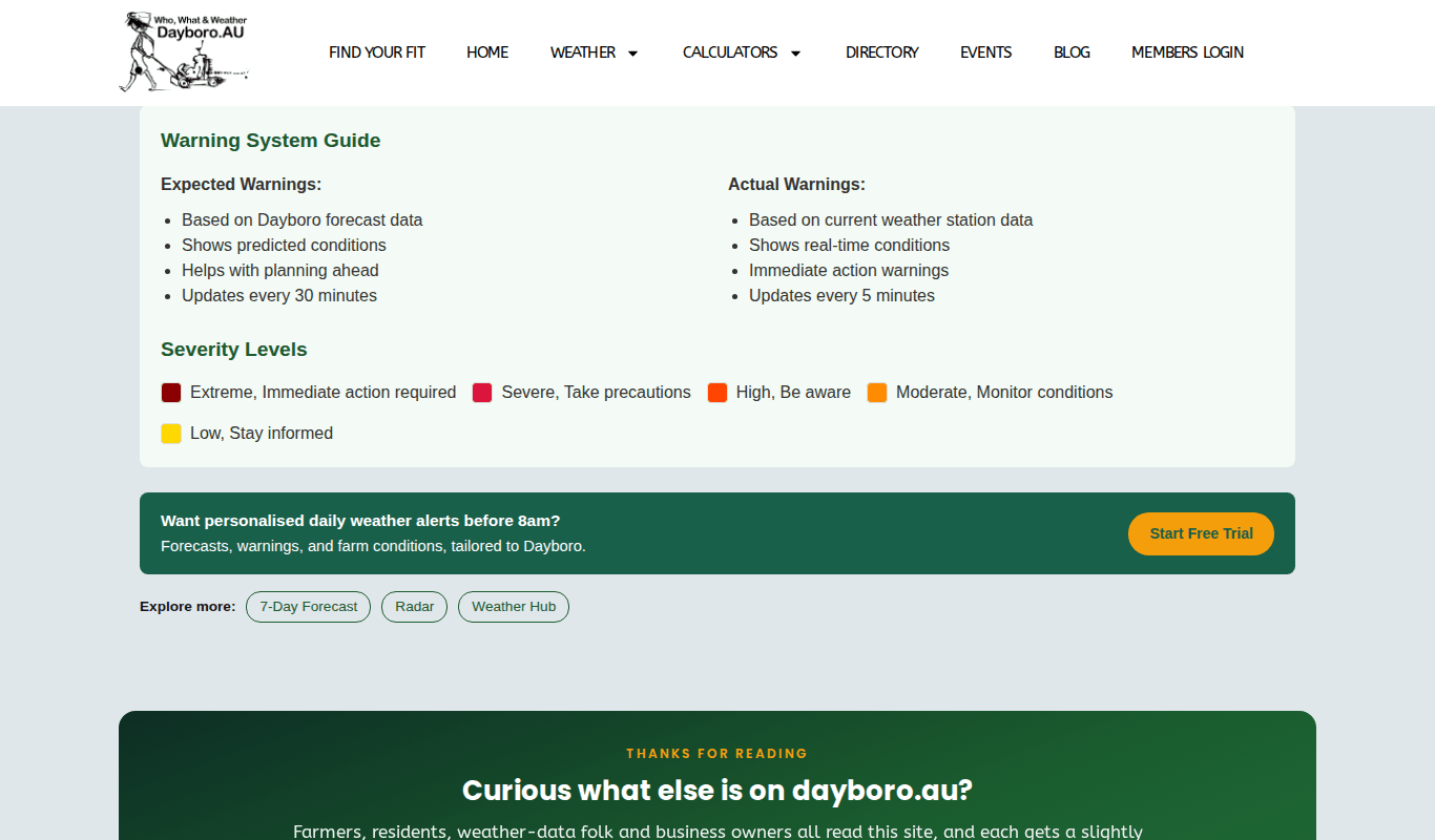 The Warning System Guide with expected and actual warnings and the five severity levels