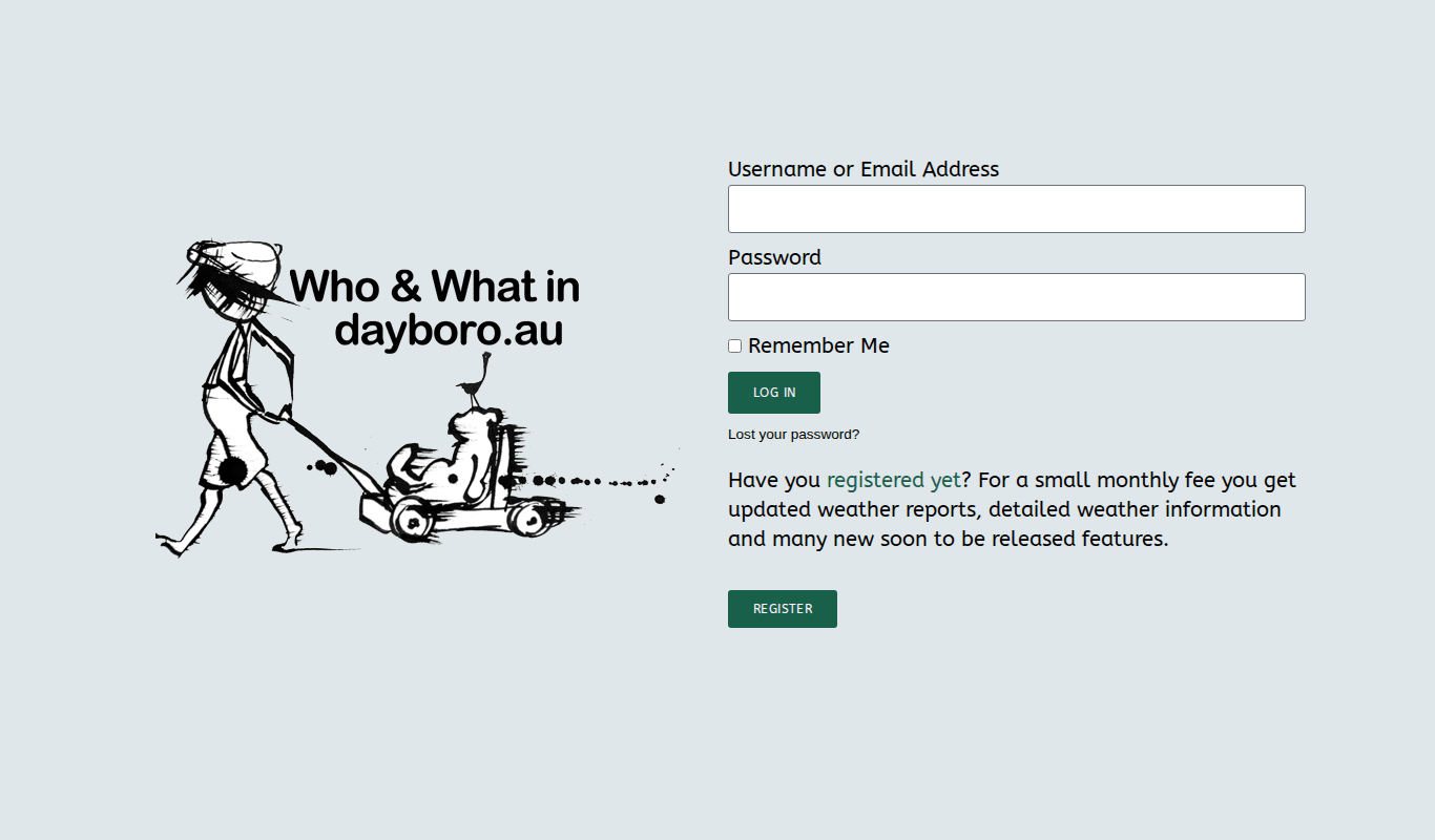 The members login page with username, password and Remember Me