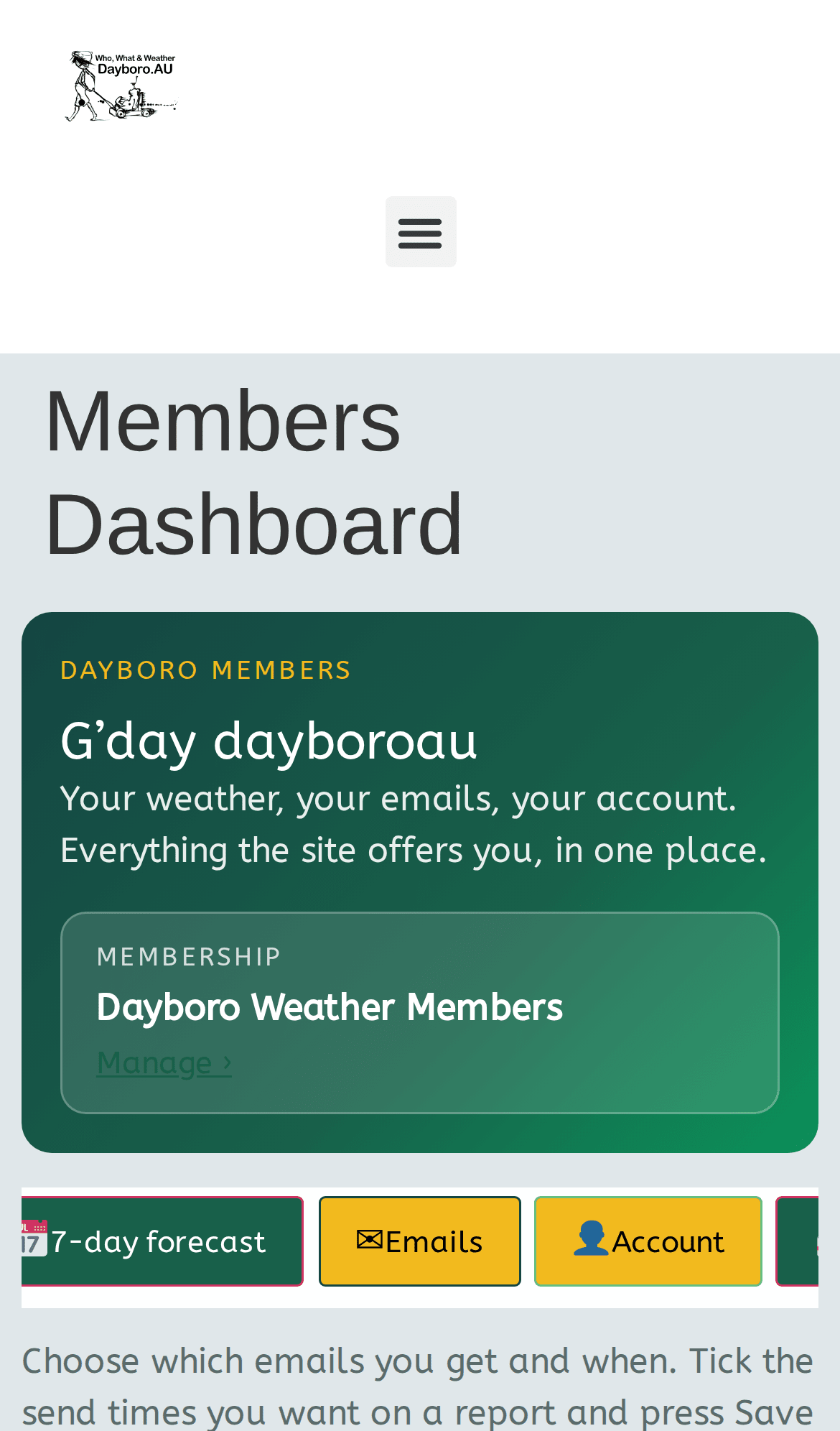 The Emails tab of the Members Dashboard on a phone