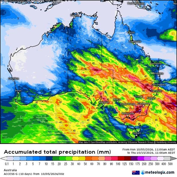 ACCESS-G accumulated rainfall forecast from the 5 October 2026 run