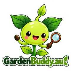 GardenBuddy.au logo, a small green sprout holding a magnifying glass