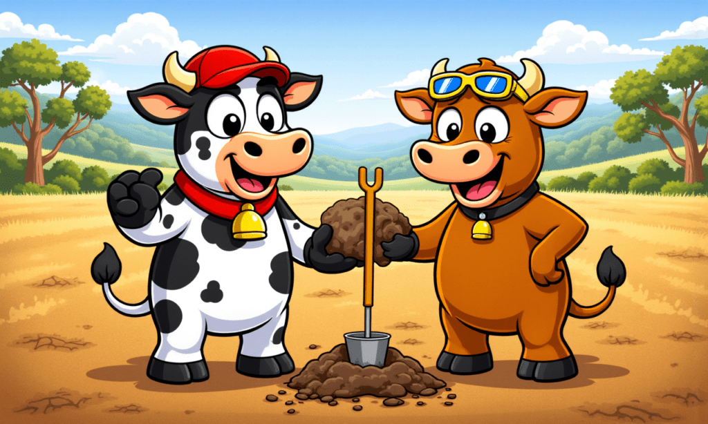 Bruce and Wally holding a lump of soil next to a soil probe